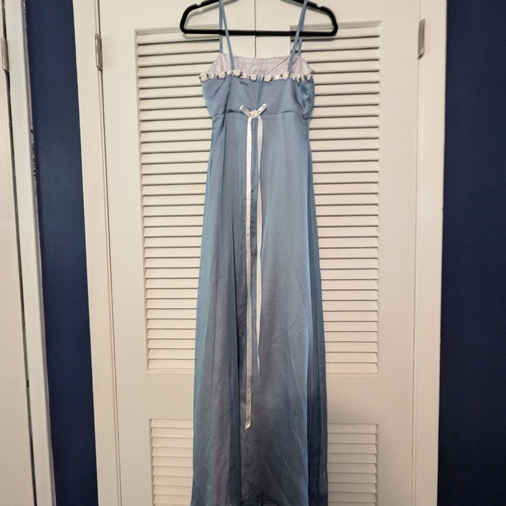 Baby Blue Vintage Prom Dress with Floral Detail